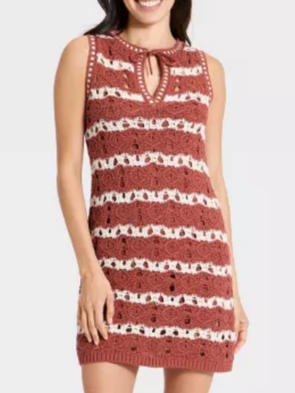 Rust Ivory Crochet Knit Boho Shift Dress Fall Festival Universal Thread Medium